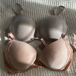 Elegant Lace Trimmed Bra Set - Gray and Cream